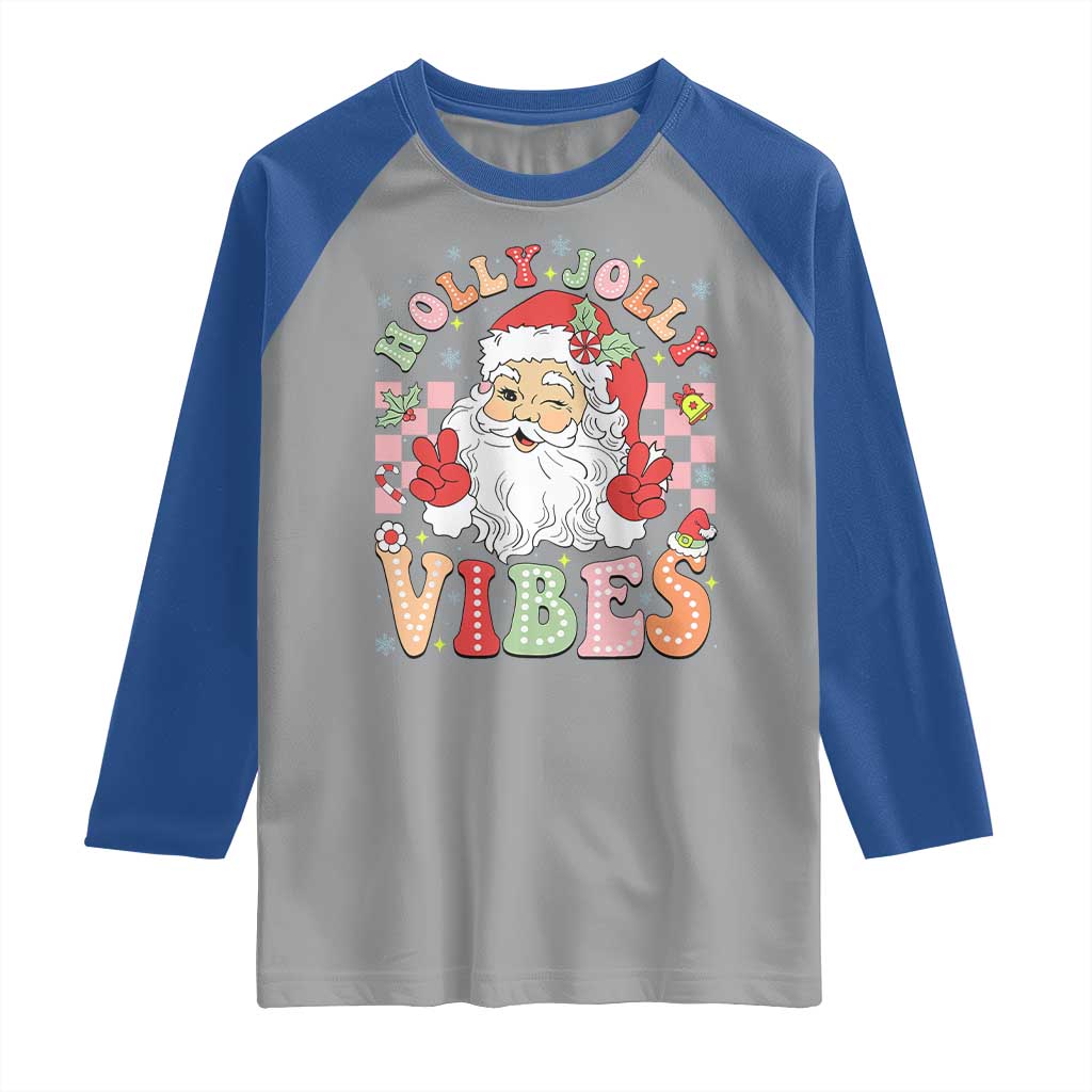 Retro Santa Christmas Raglan Shirt Groovy Cute Santa Claus Christmas Vibes Xmas