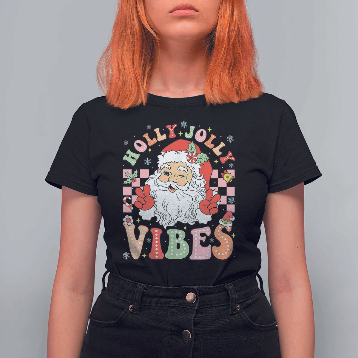 Retro Santa Christmas T Shirt For Women Groovy Cute Santa Claus Christmas Vibes Xmas - Wonder Print Shop