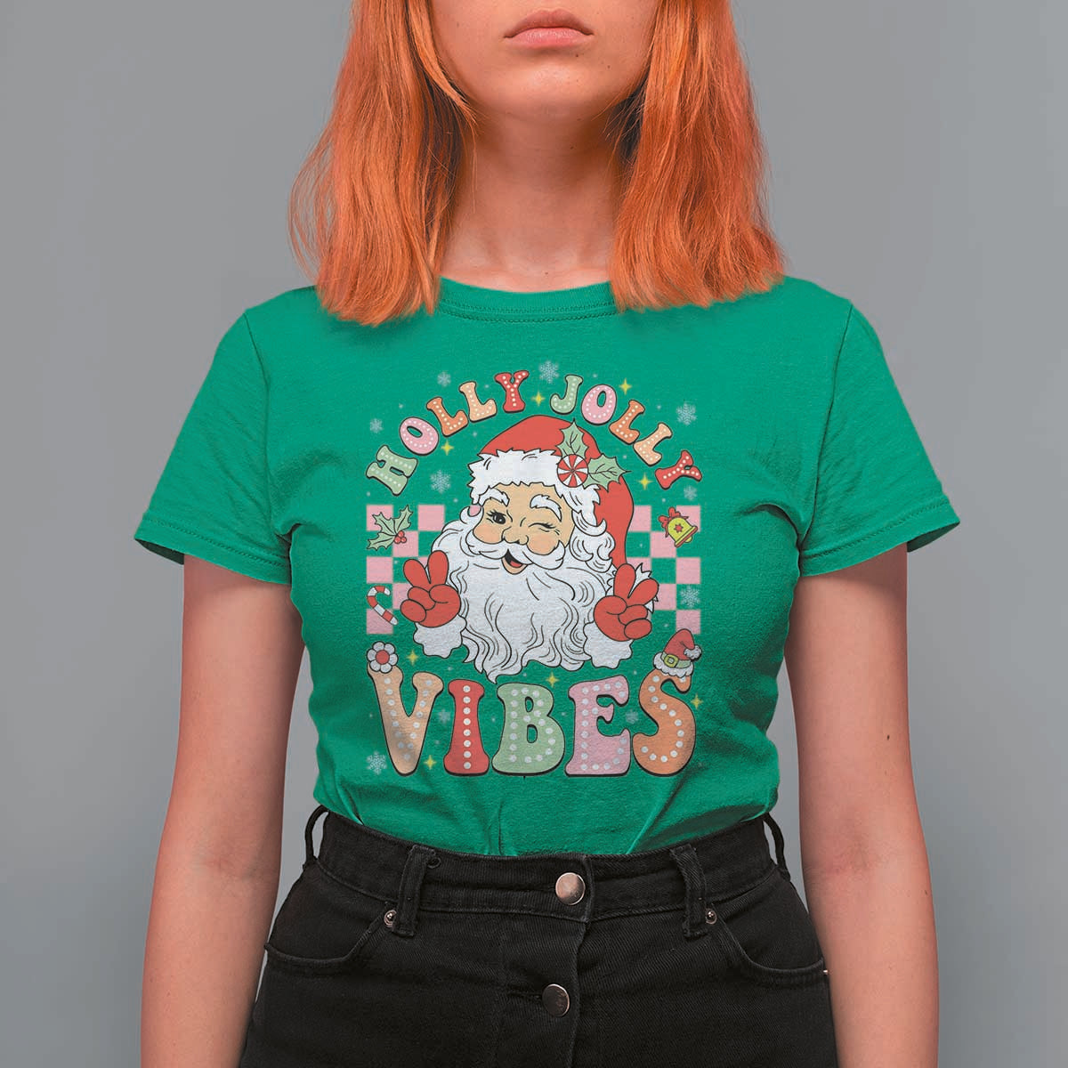 Retro Santa Christmas T Shirt For Women Groovy Cute Santa Claus Christmas Vibes Xmas - Wonder Print Shop