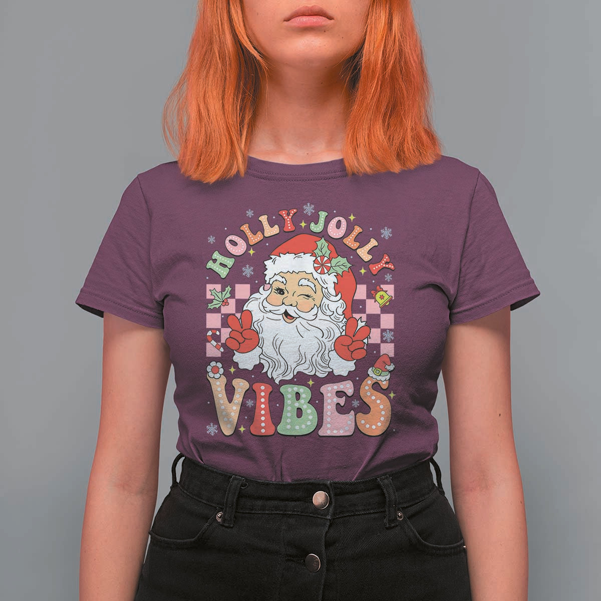 Retro Santa Christmas T Shirt For Women Groovy Cute Santa Claus Christmas Vibes Xmas - Wonder Print Shop