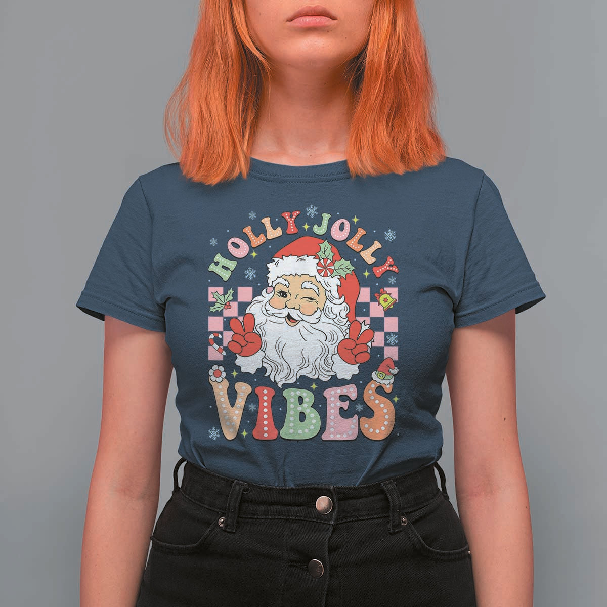 Retro Santa Christmas T Shirt For Women Groovy Cute Santa Claus Christmas Vibes Xmas - Wonder Print Shop