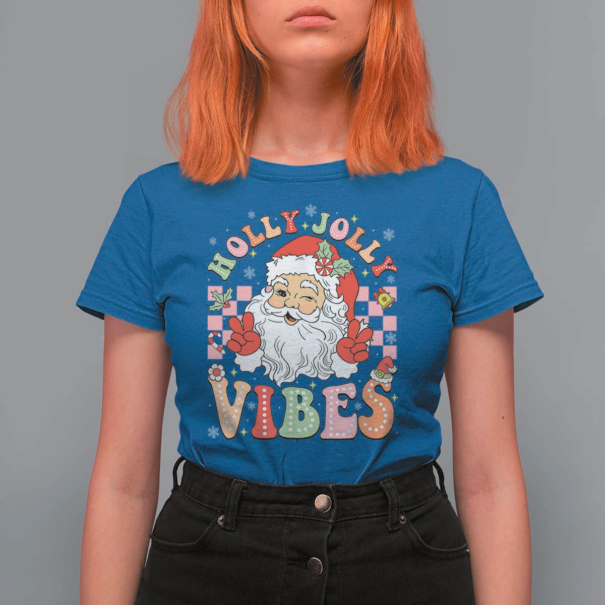 Retro Santa Christmas T Shirt For Women Groovy Cute Santa Claus Christmas Vibes Xmas - Wonder Print Shop