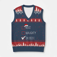 Nice Naughty Skibidi V-Neck Knit Sweater Vest Funny Xmas Santa List - Wonder Print Shop