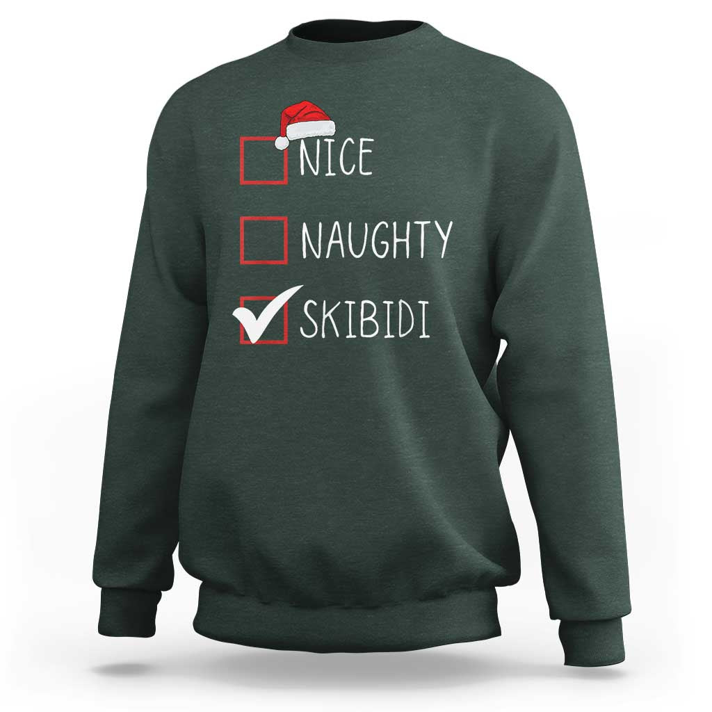 Nice Naughty Skibidi Sweatshirt Funny Christmas Santa List - Wonder Print Shop