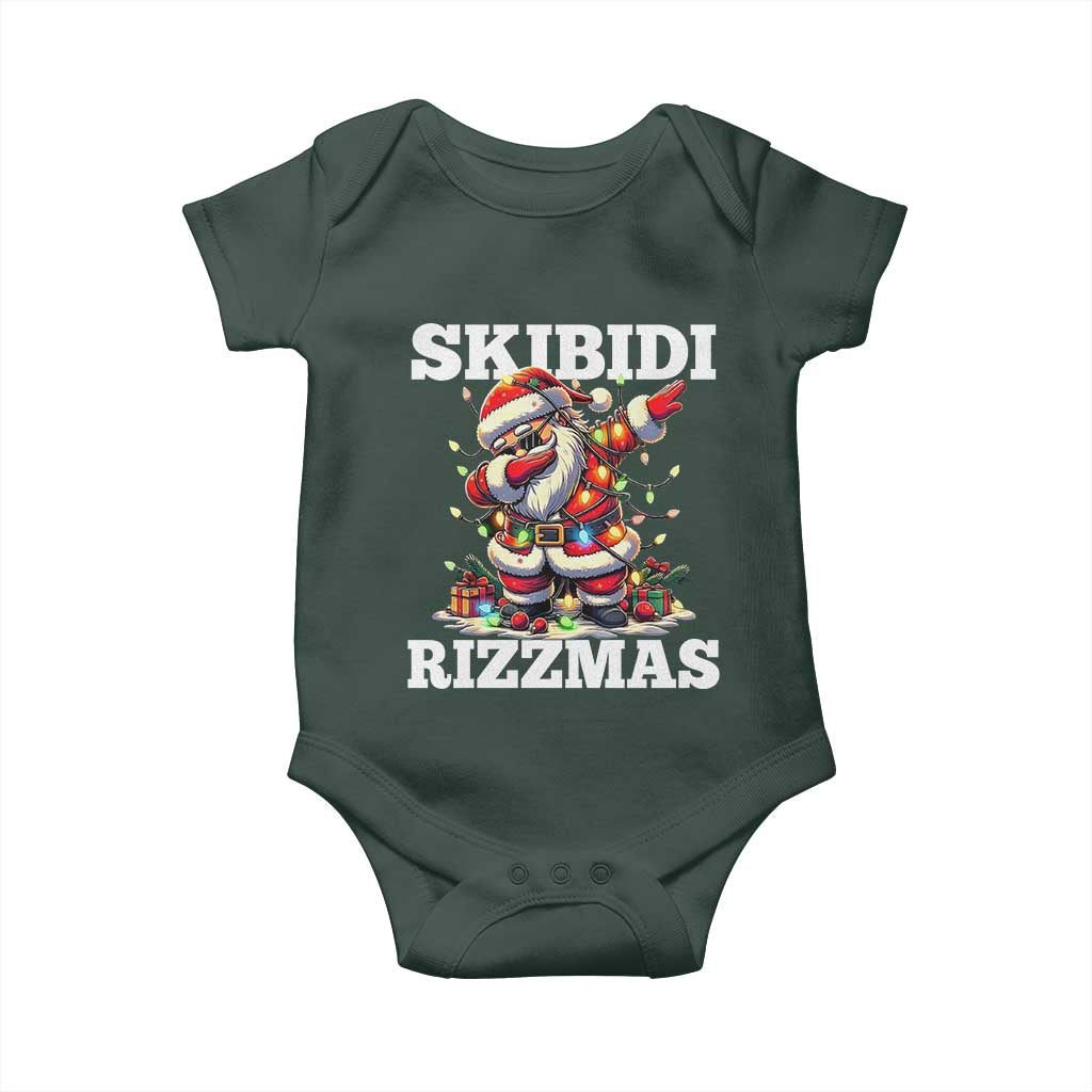 Funny Dabbing Santa Rizz Christmas Baby Onesie Skibidi Rizzmas Xmas Lights