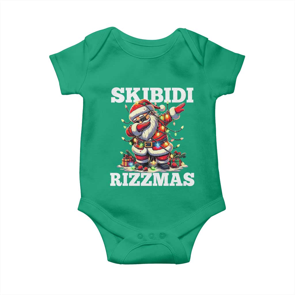 Funny Dabbing Santa Rizz Christmas Baby Onesie Skibidi Rizzmas Xmas Lights