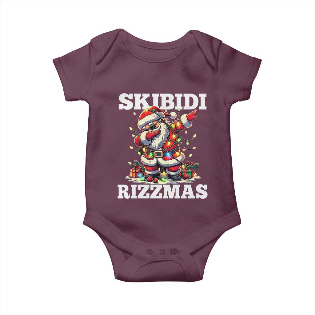 Funny Dabbing Santa Rizz Christmas Baby Onesie Skibidi Rizzmas Xmas Lights