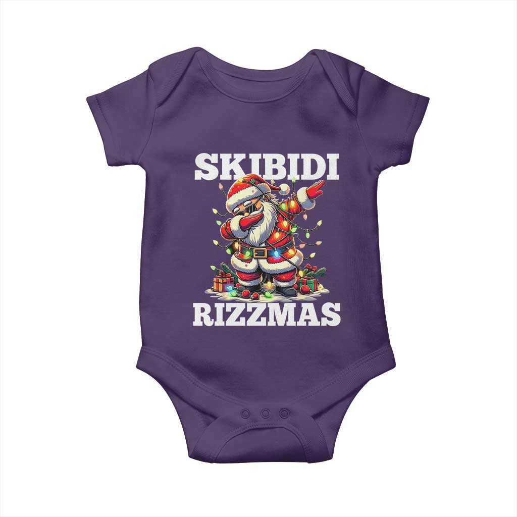 Funny Dabbing Santa Rizz Christmas Baby Onesie Skibidi Rizzmas Xmas Lights
