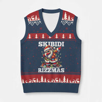Funny Dabbing Santa Rizz Xmas V-Neck Knit Sweater Vest Skibidi Rizzmas Xmas Lights - Wonder Print Shop