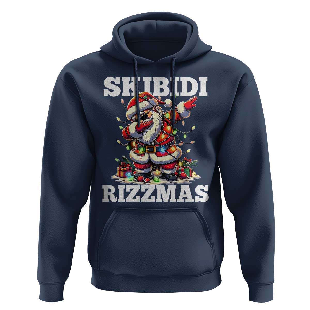 Funny Dabbing Santa Rizz Christmas Hoodie Skibidi Rizzmas Xmas Lights