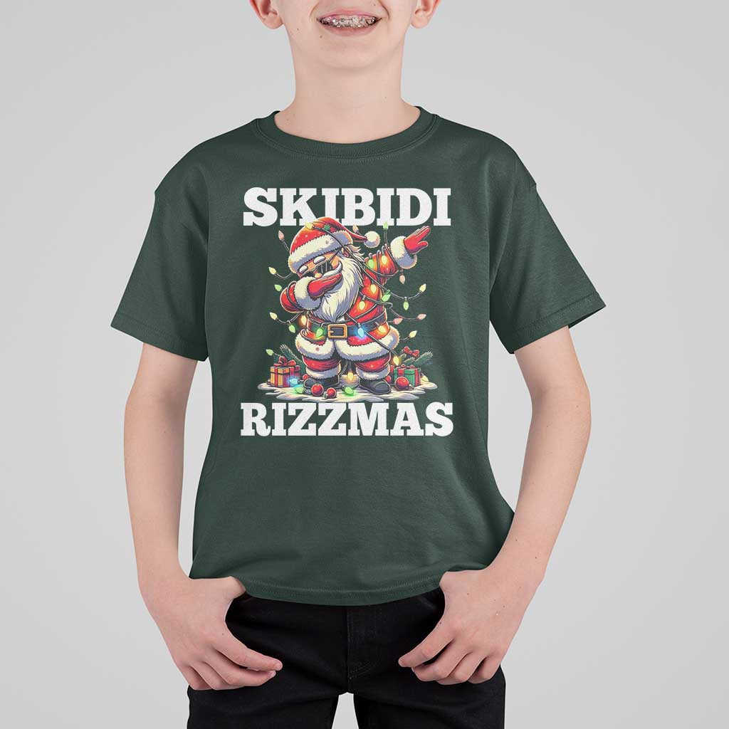Funny Dabbing Santa Rizz Christmas T Shirt For Kid Skibidi Rizzmas Xmas Lights - Wonder Print Shop