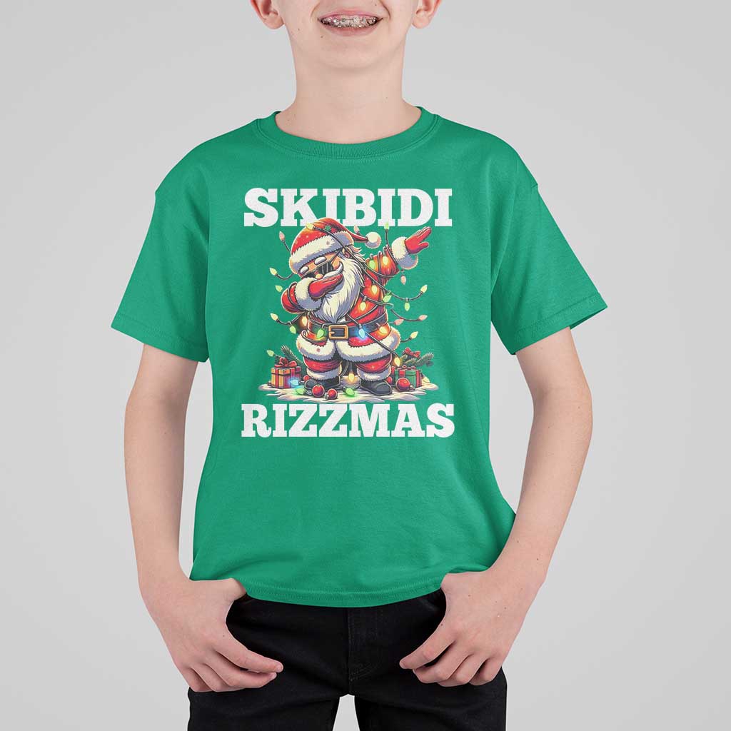 Funny Dabbing Santa Rizz Christmas T Shirt For Kid Skibidi Rizzmas Xmas Lights - Wonder Print Shop