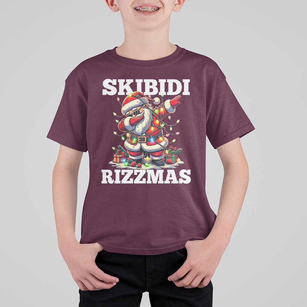 Funny Dabbing Santa Rizz Christmas T Shirt For Kid Skibidi Rizzmas Xmas Lights - Wonder Print Shop