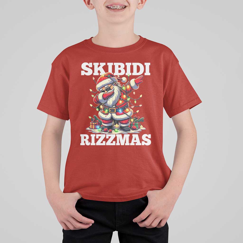 Funny Dabbing Santa Rizz Christmas T Shirt For Kid Skibidi Rizzmas Xmas Lights - Wonder Print Shop