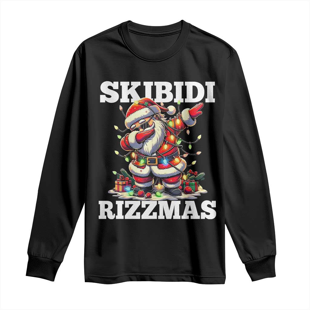 Funny Dabbing Santa Rizz Christmas Long Sleeve Shirt Skibidi Rizzmas Xmas Lights
