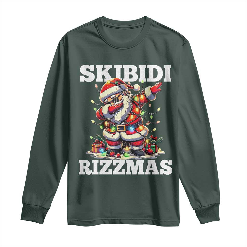 Funny Dabbing Santa Rizz Christmas Long Sleeve Shirt Skibidi Rizzmas Xmas Lights