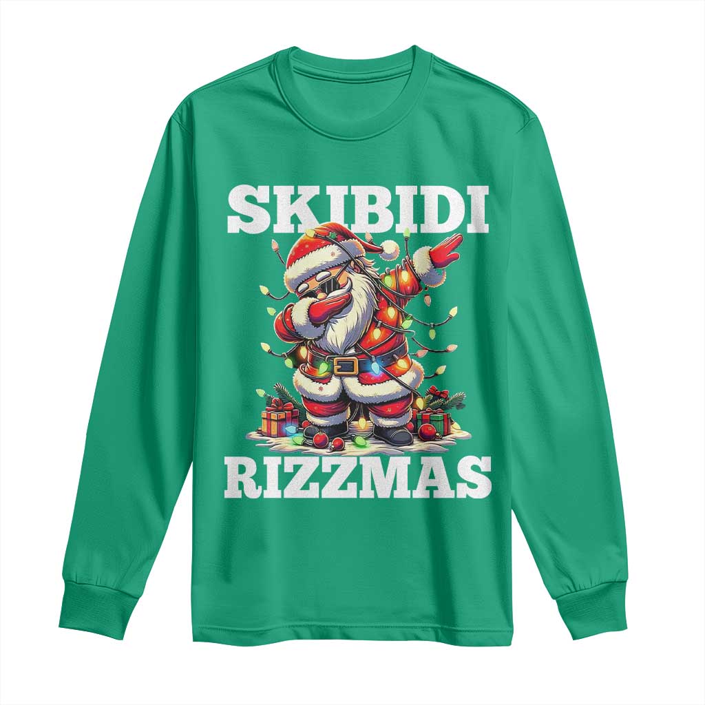 Funny Dabbing Santa Rizz Christmas Long Sleeve Shirt Skibidi Rizzmas Xmas Lights