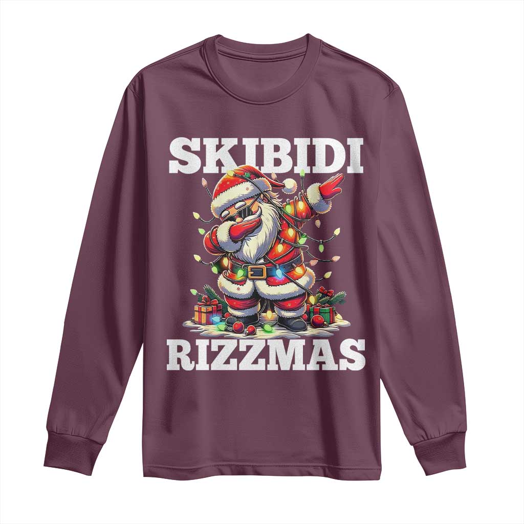 Funny Dabbing Santa Rizz Christmas Long Sleeve Shirt Skibidi Rizzmas Xmas Lights