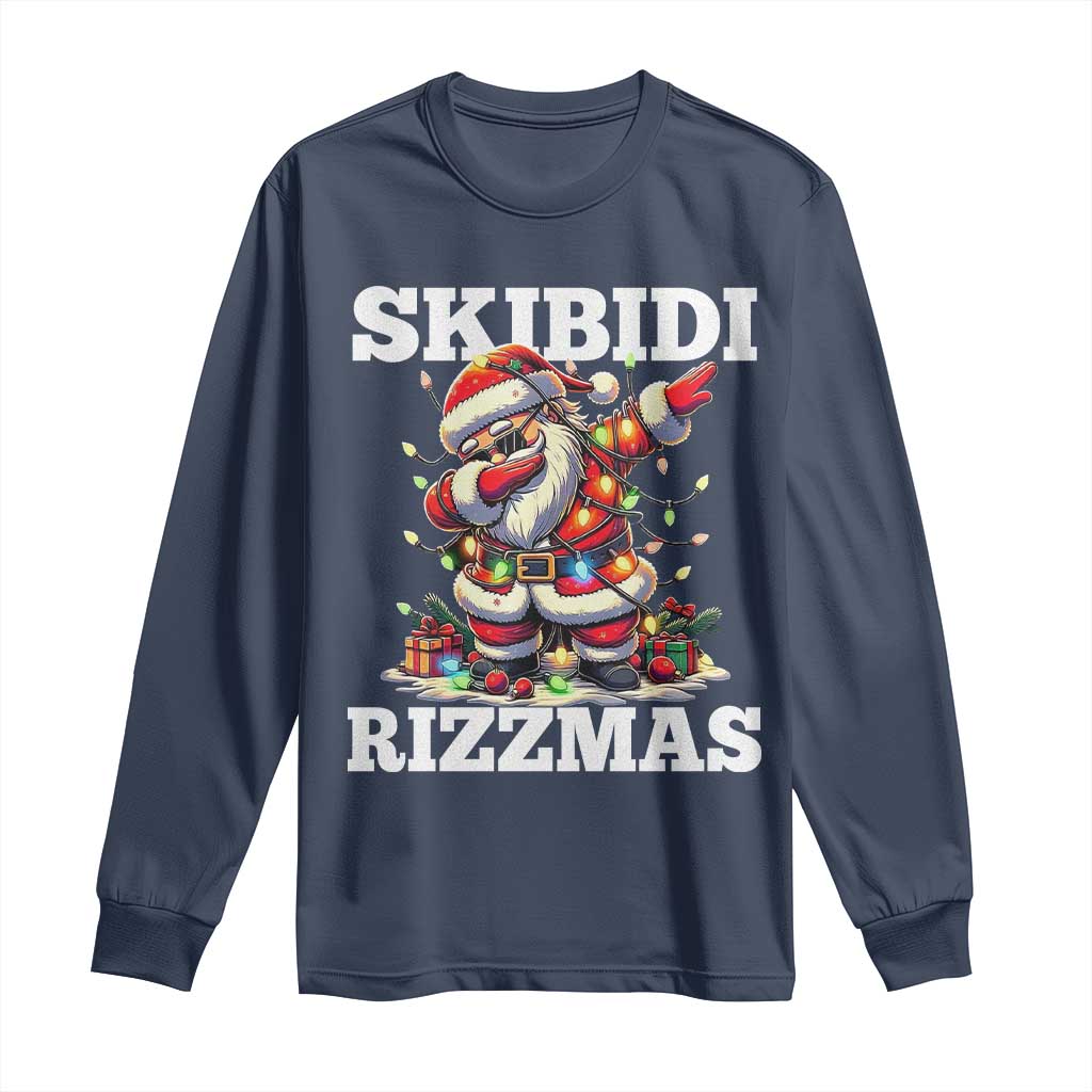 Funny Dabbing Santa Rizz Christmas Long Sleeve Shirt Skibidi Rizzmas Xmas Lights