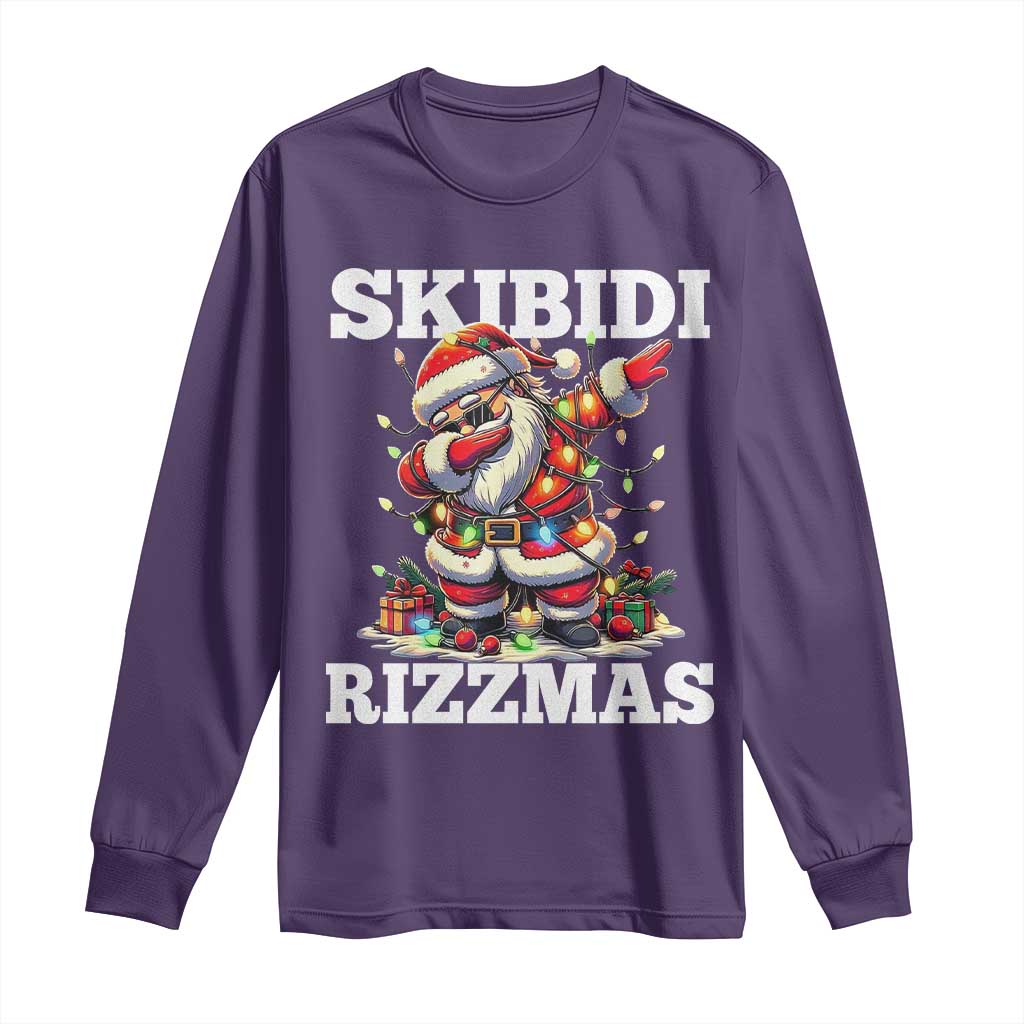 Funny Dabbing Santa Rizz Christmas Long Sleeve Shirt Skibidi Rizzmas Xmas Lights