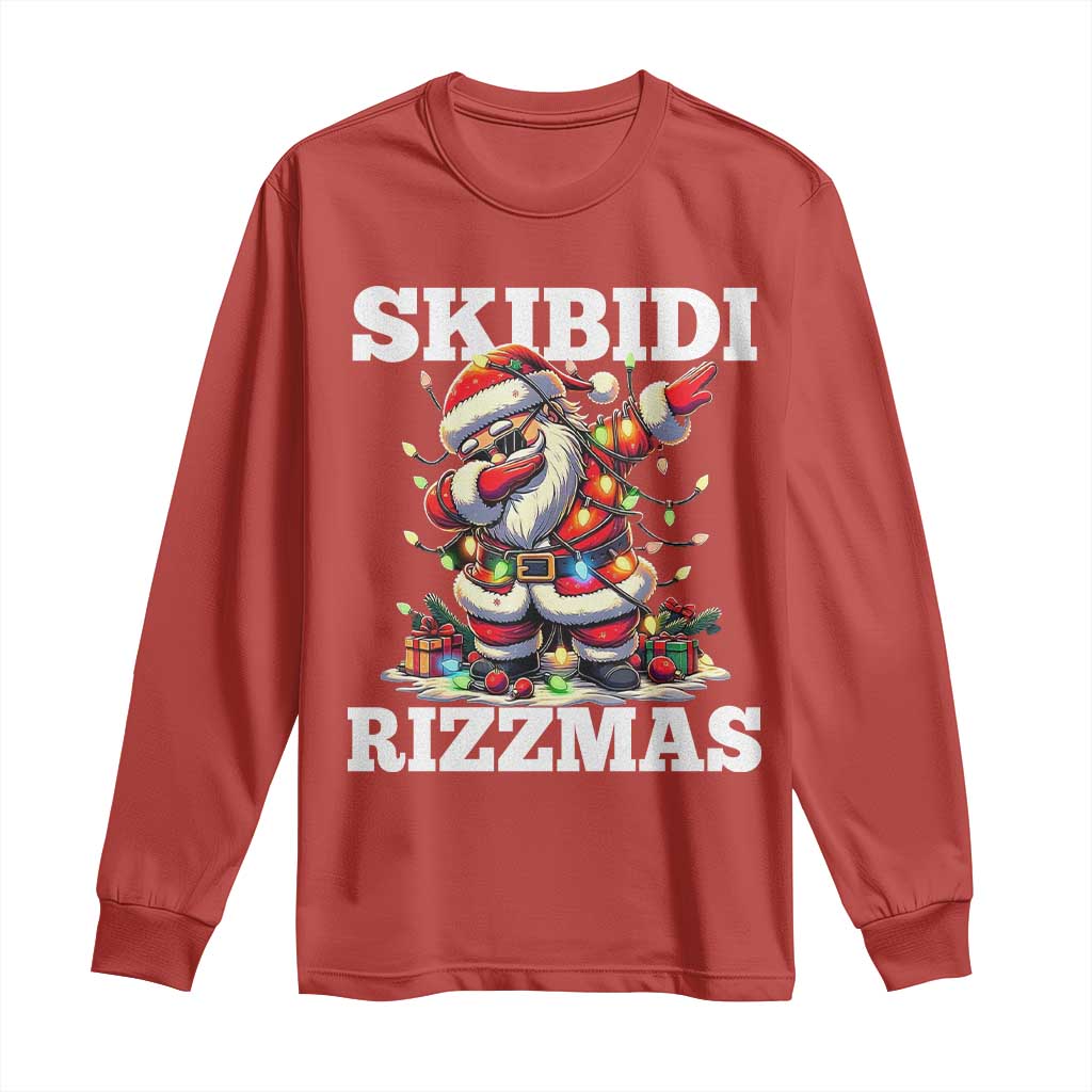 Funny Dabbing Santa Rizz Christmas Long Sleeve Shirt Skibidi Rizzmas Xmas Lights