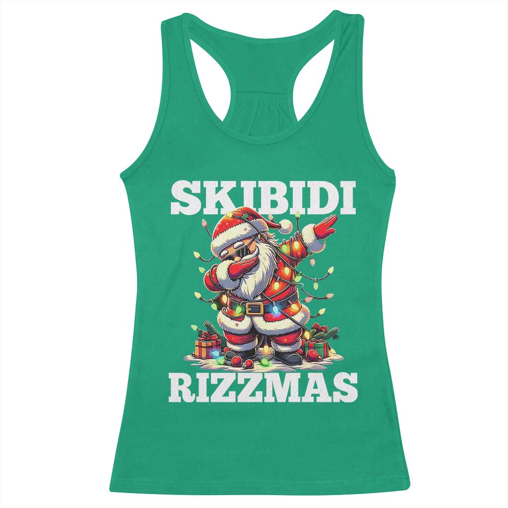 Funny Dabbing Santa Rizz Christmas Racerback Tank Top Skibidi Rizzmas Xmas Lights