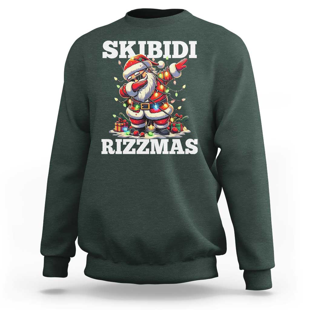 Funny Dabbing Santa Rizz Christmas Sweatshirt Skibidi Rizzmas Xmas Lights - Wonder Print Shop