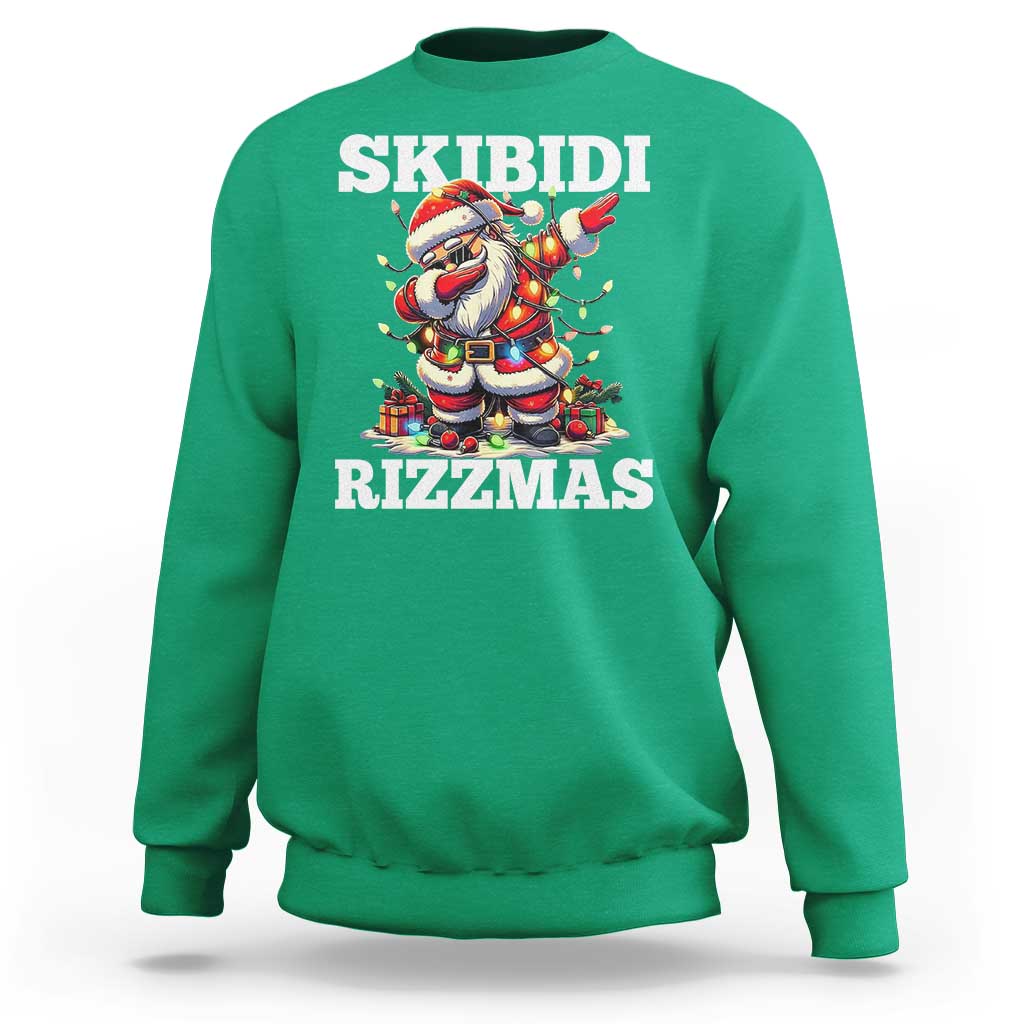 Funny Dabbing Santa Rizz Christmas Sweatshirt Skibidi Rizzmas Xmas Lights - Wonder Print Shop