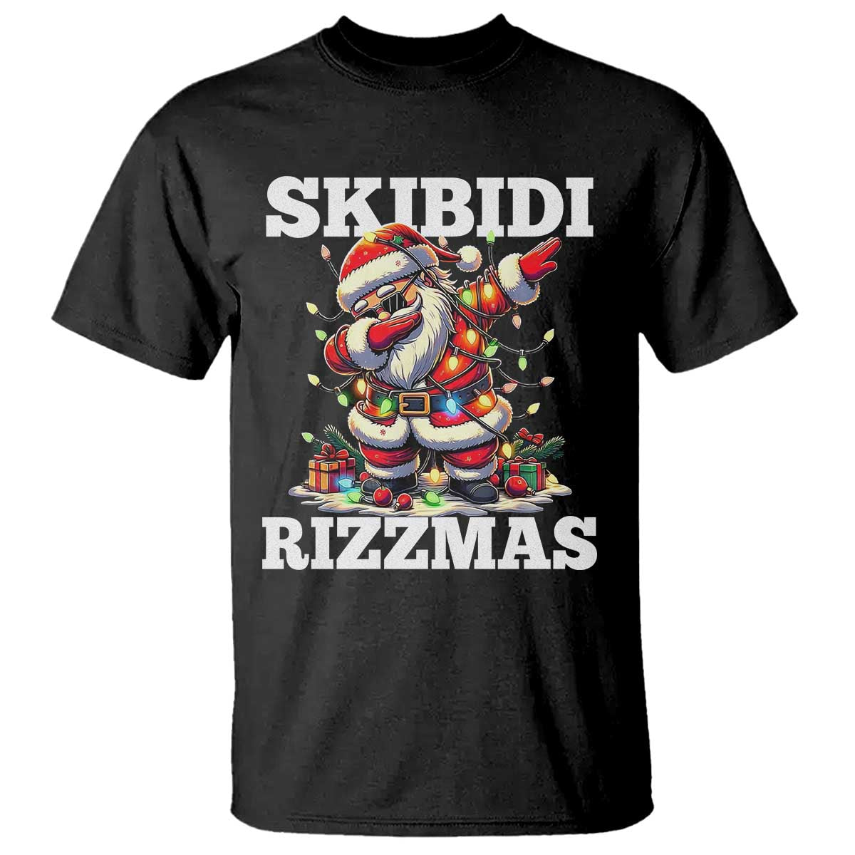 Funny Dabbing Santa Rizz Christmas T Shirt Skibidi Rizzmas Xmas Lights - Wonder Print Shop