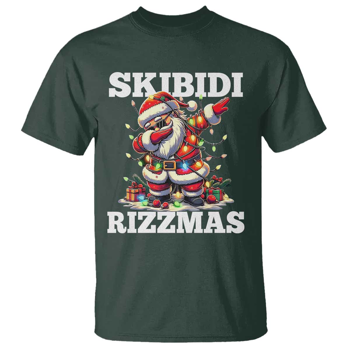 Funny Dabbing Santa Rizz Christmas T Shirt Skibidi Rizzmas Xmas Lights - Wonder Print Shop