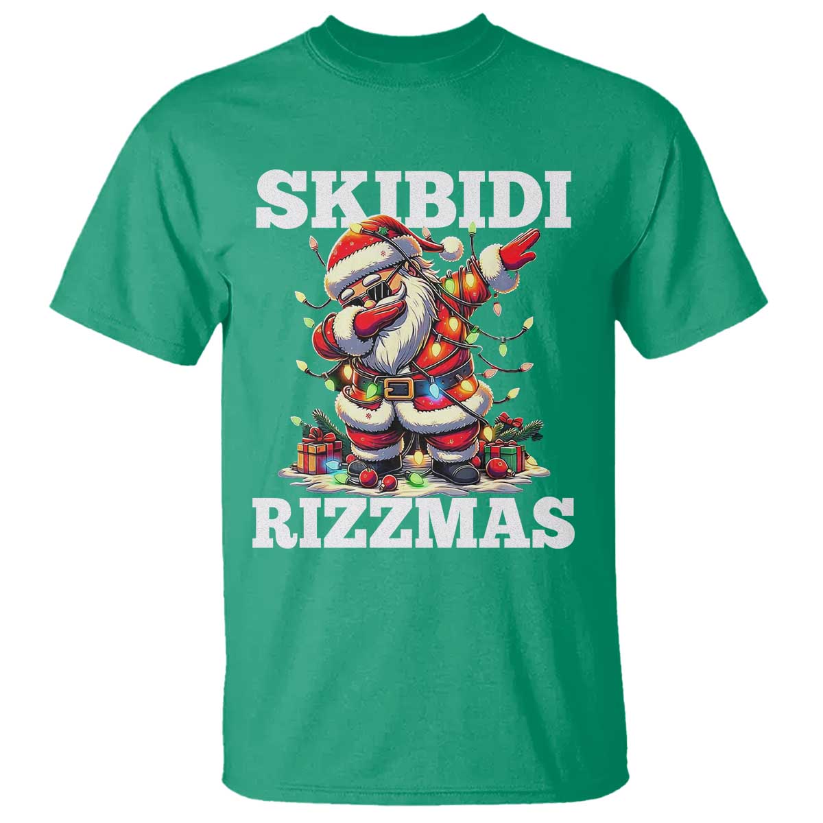 Funny Dabbing Santa Rizz Christmas T Shirt Skibidi Rizzmas Xmas Lights - Wonder Print Shop