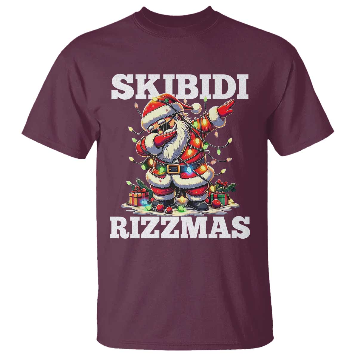 Funny Dabbing Santa Rizz Christmas T Shirt Skibidi Rizzmas Xmas Lights - Wonder Print Shop