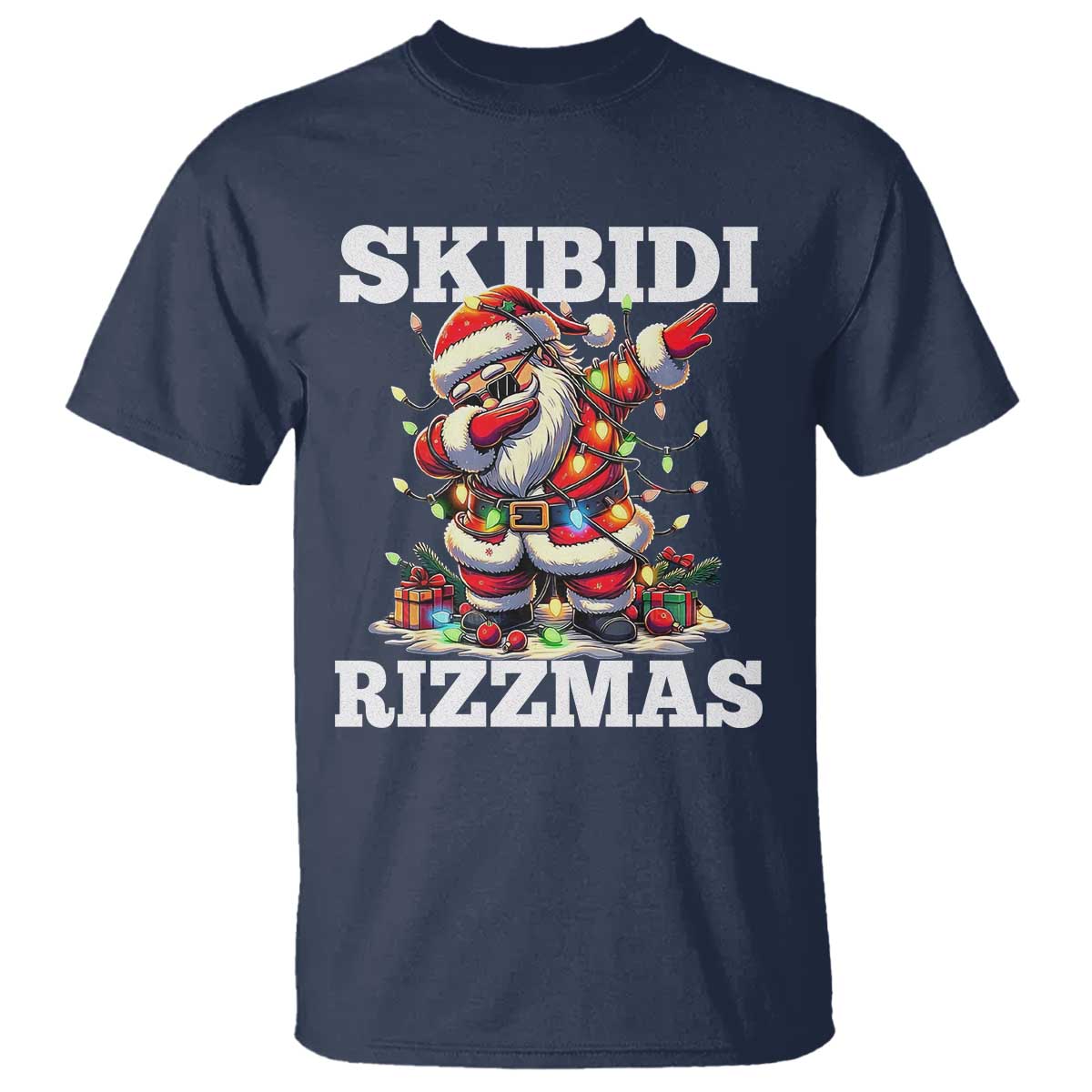 Funny Dabbing Santa Rizz Christmas T Shirt Skibidi Rizzmas Xmas Lights - Wonder Print Shop