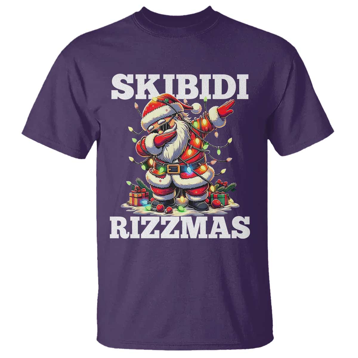 Funny Dabbing Santa Rizz Christmas T Shirt Skibidi Rizzmas Xmas Lights - Wonder Print Shop