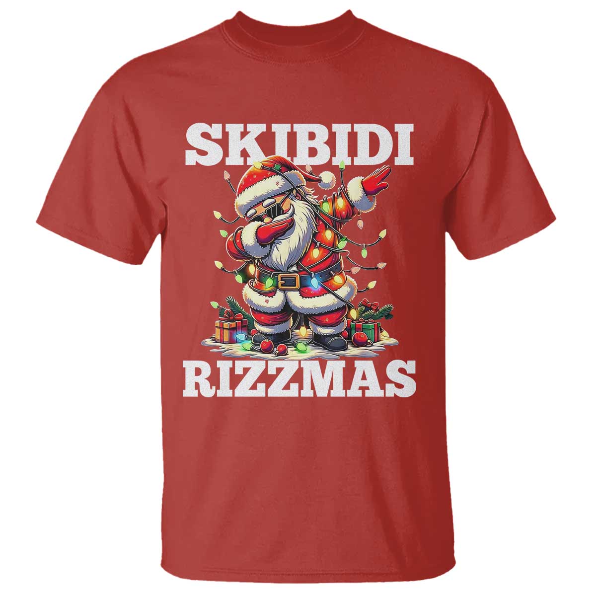 Funny Dabbing Santa Rizz Christmas T Shirt Skibidi Rizzmas Xmas Lights - Wonder Print Shop