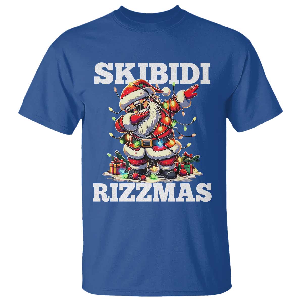 Funny Dabbing Santa Rizz Christmas T Shirt Skibidi Rizzmas Xmas Lights - Wonder Print Shop