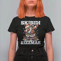 Funny Dabbing Santa Rizz Christmas T Shirt For Women Skibidi Rizzmas Xmas Lights - Wonder Print Shop
