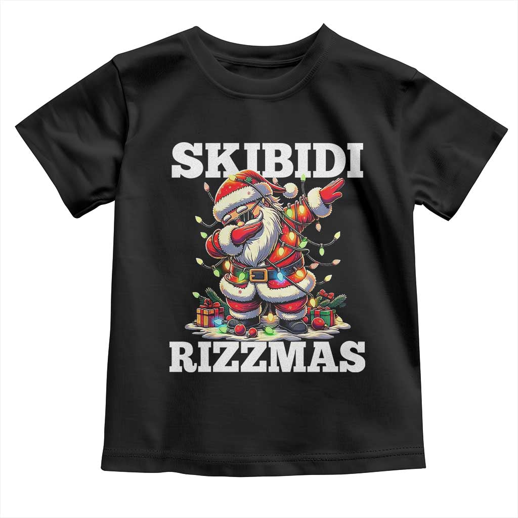 Funny Dabbing Santa Rizz Christmas Toddler T Shirt Skibidi Rizzmas Xmas Lights