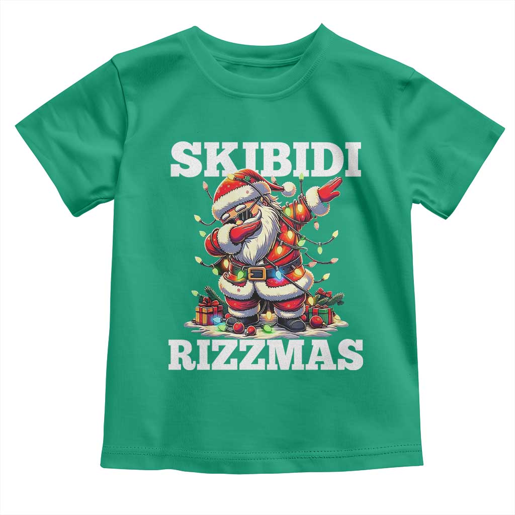 Funny Dabbing Santa Rizz Christmas Toddler T Shirt Skibidi Rizzmas Xmas Lights