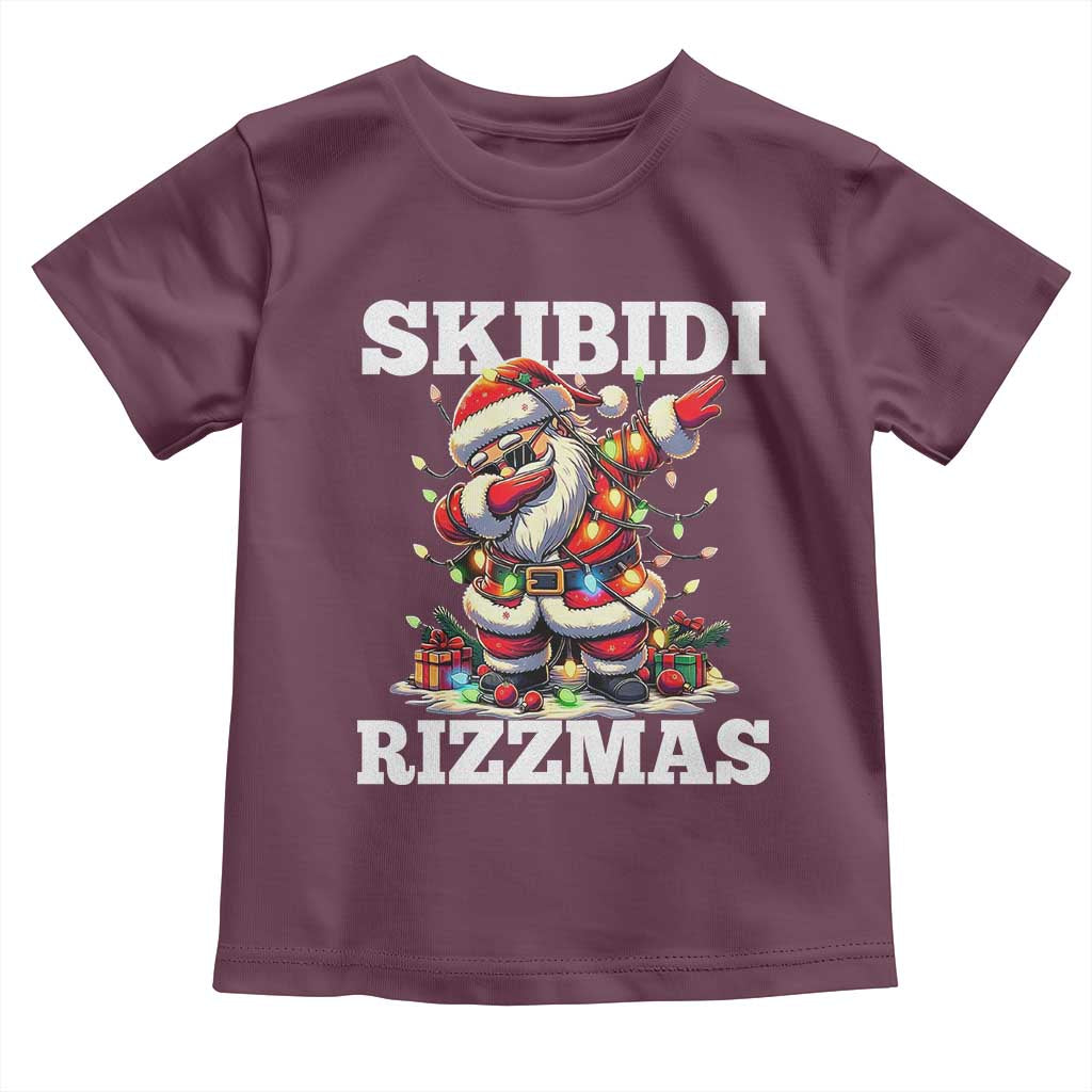Funny Dabbing Santa Rizz Christmas Toddler T Shirt Skibidi Rizzmas Xmas Lights