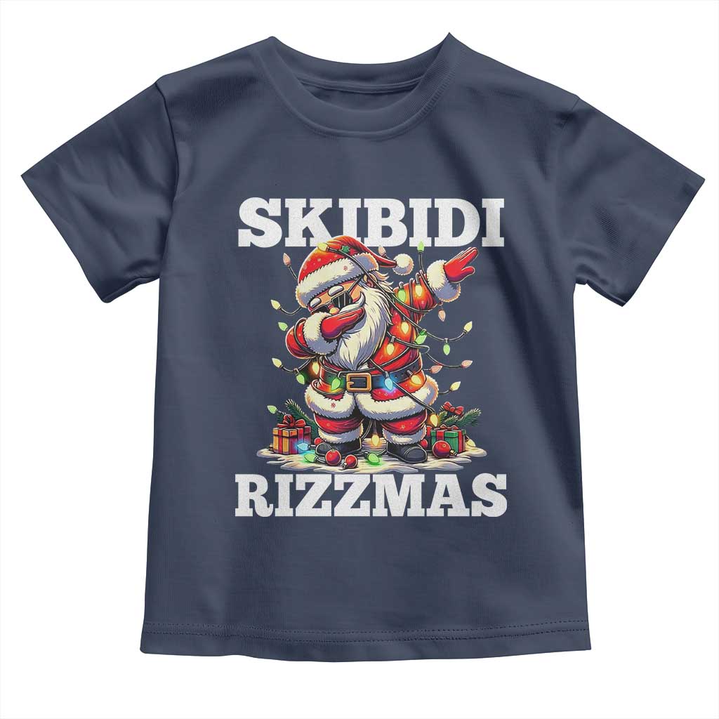 Funny Dabbing Santa Rizz Christmas Toddler T Shirt Skibidi Rizzmas Xmas Lights