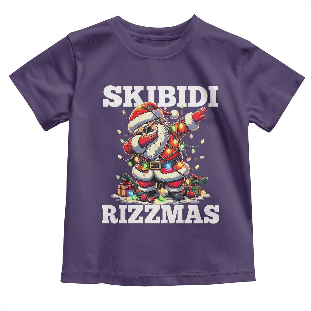 Funny Dabbing Santa Rizz Christmas Toddler T Shirt Skibidi Rizzmas Xmas Lights