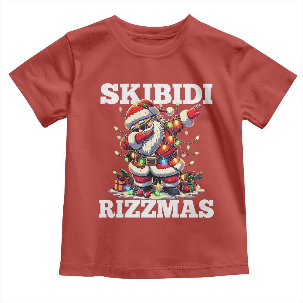 Funny Dabbing Santa Rizz Christmas Toddler T Shirt Skibidi Rizzmas Xmas Lights