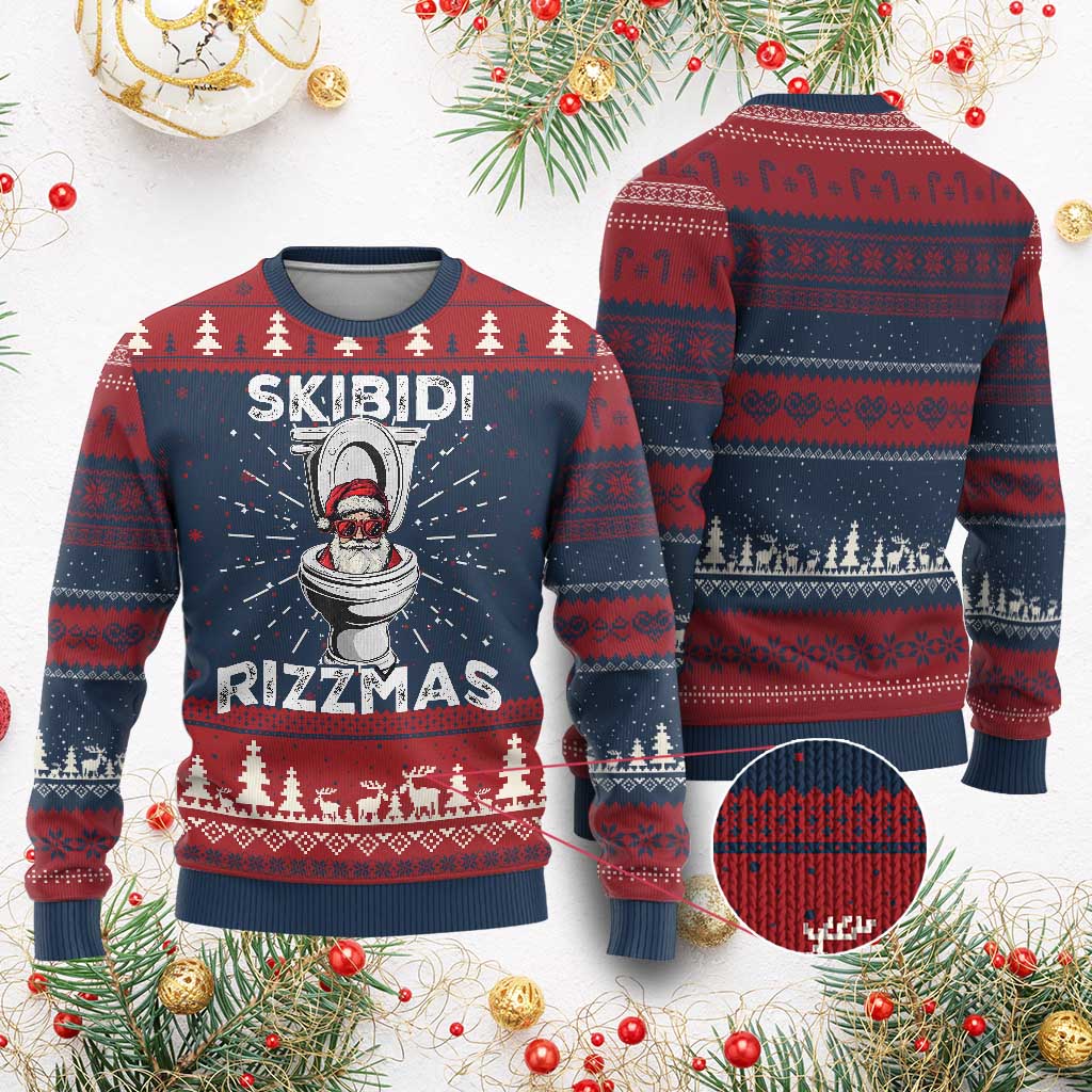 Funny Santa Rizz Xmas Ugly Christmas Sweater Skibiti Toilet Rizzmas - Wonder Print Shop