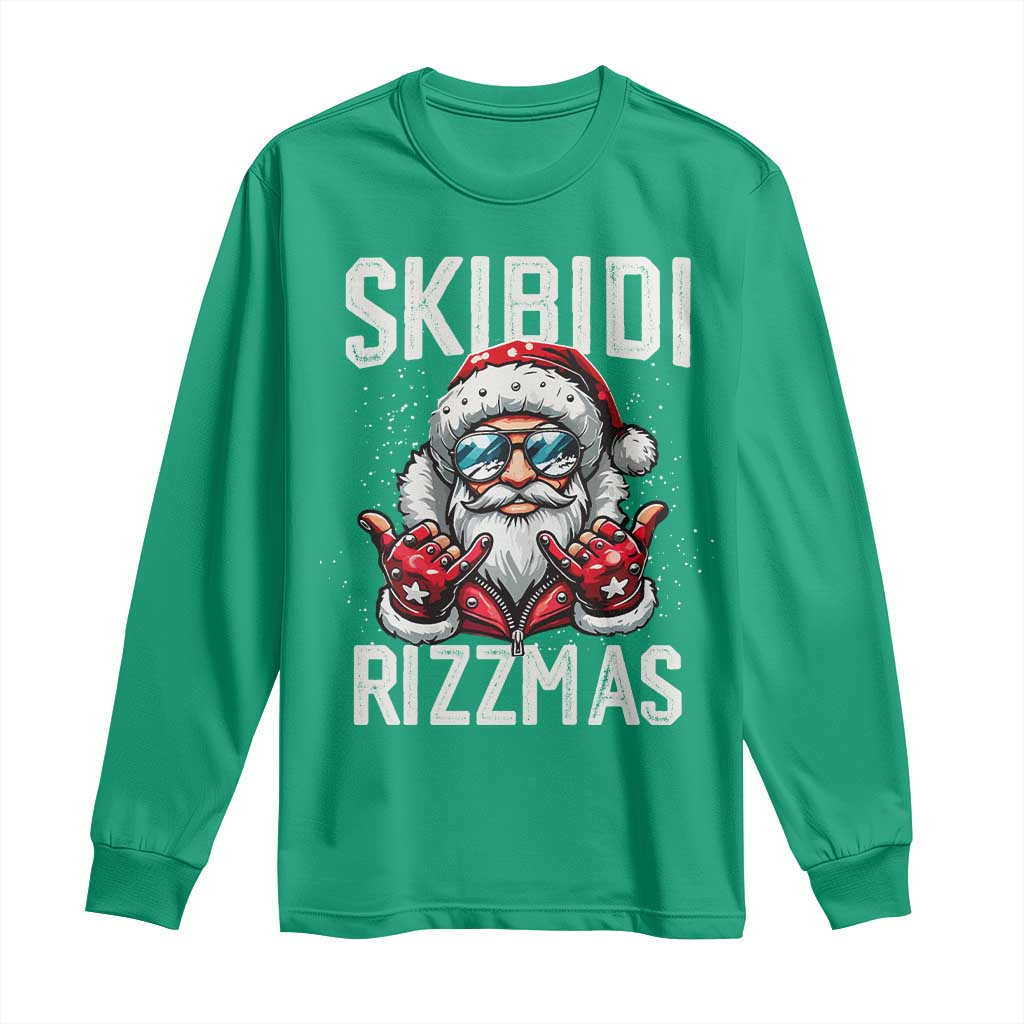Funny Santa Rizz Christmas Long Sleeve Shirt Skibidi Rizzmas Gen Alpha Slang Cool Santa