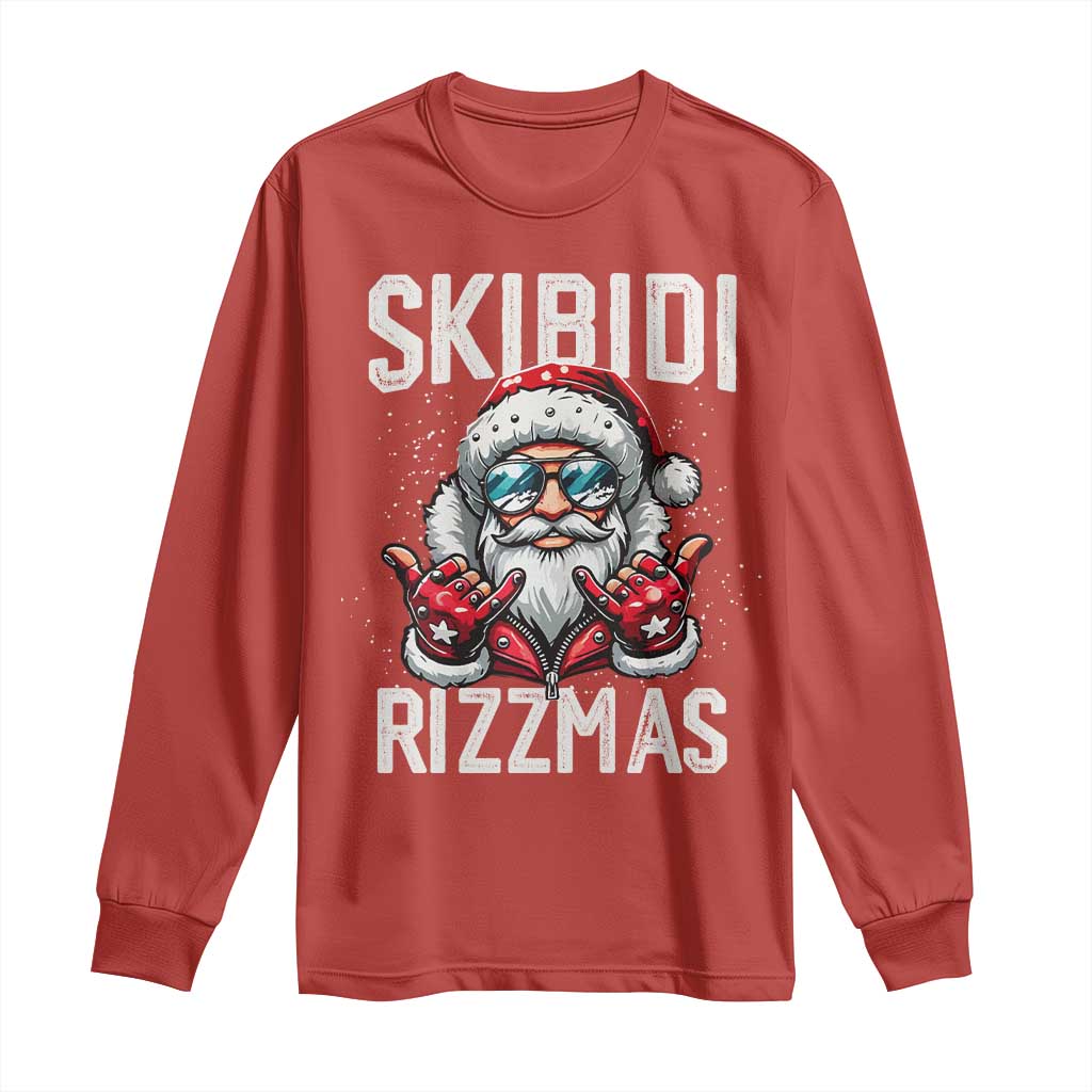 Funny Santa Rizz Christmas Long Sleeve Shirt Skibidi Rizzmas Gen Alpha Slang Cool Santa