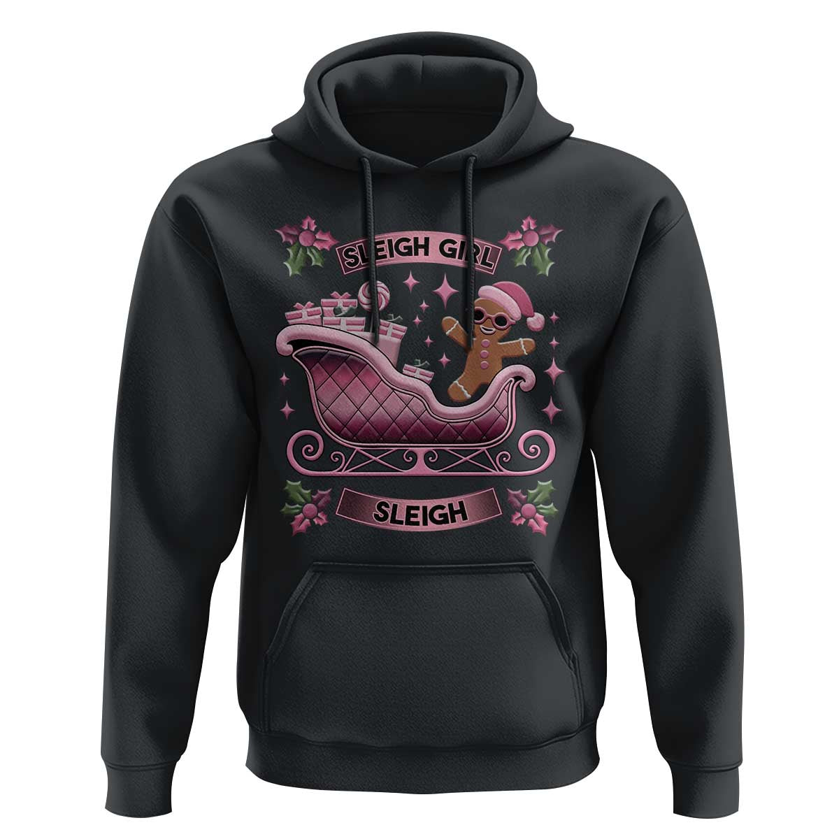 Groovy Pink Christmas Gingerbrad Hoodie Sleigh Girl Sleigh Festive Xmas Holiday Girls