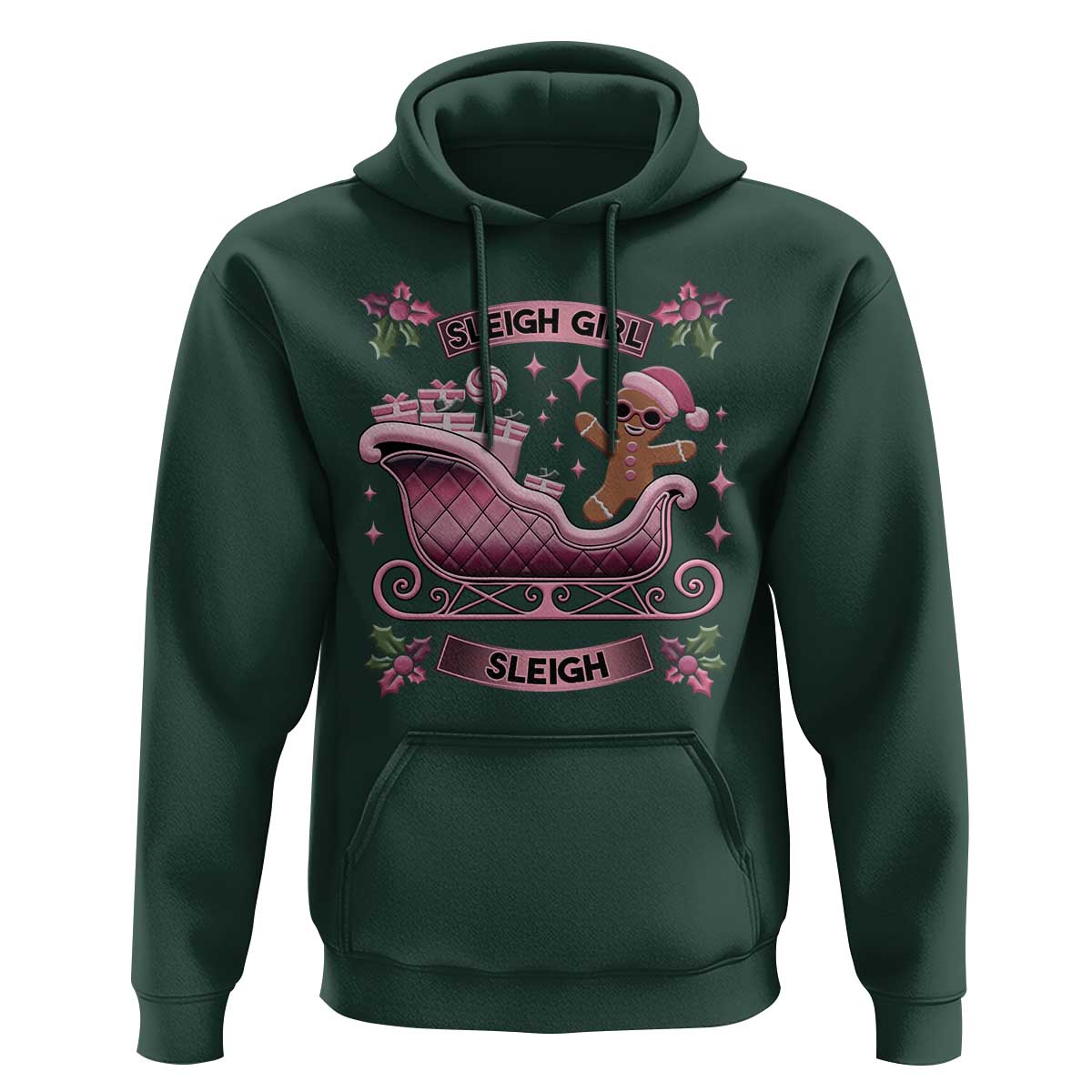Groovy Pink Christmas Gingerbrad Hoodie Sleigh Girl Sleigh Festive Xmas Holiday Girls
