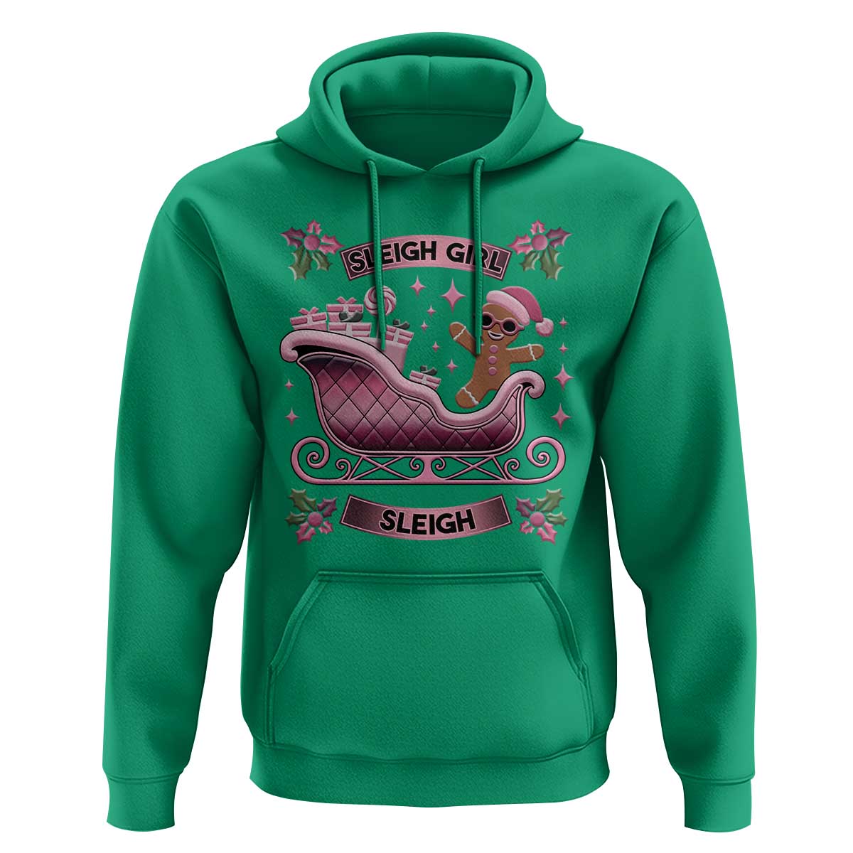 Groovy Pink Christmas Gingerbrad Hoodie Sleigh Girl Sleigh Festive Xmas Holiday Girls