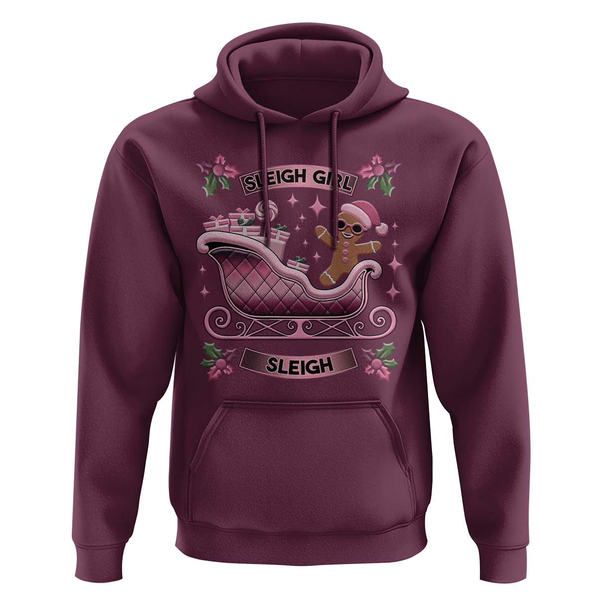Groovy Pink Christmas Gingerbrad Hoodie Sleigh Girl Sleigh Festive Xmas Holiday Girls